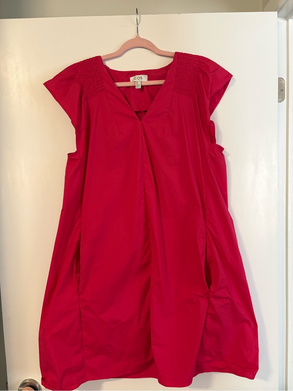 COS Bright Fushia Pink V-Neck Cap Sleeve Tunic with pockets